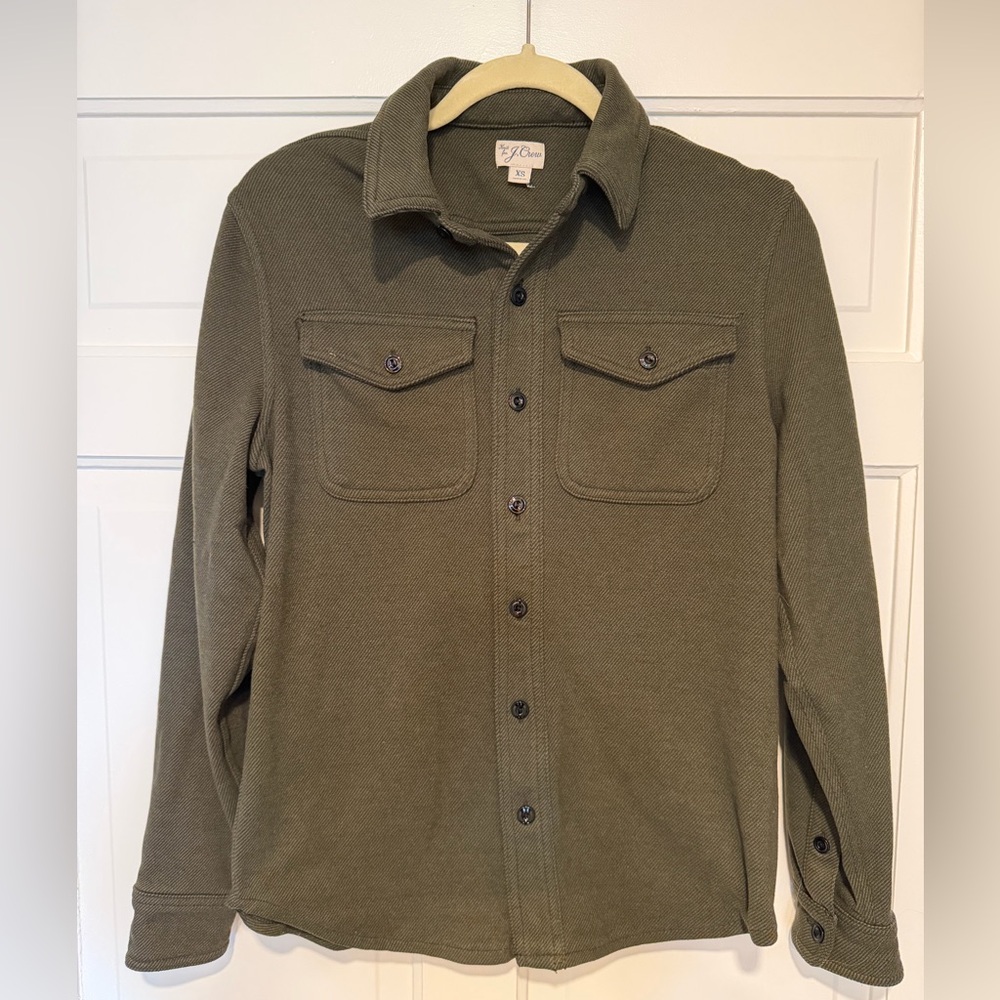 J. Crew Olive Green Seaboard Soft Knit Button-Down Utility Shirt